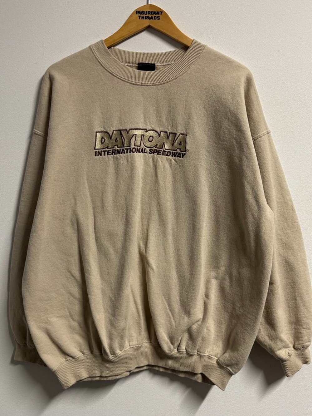 Vintage NASCAR Daytona International Speedway Sweatshirt Pullover Beige XL